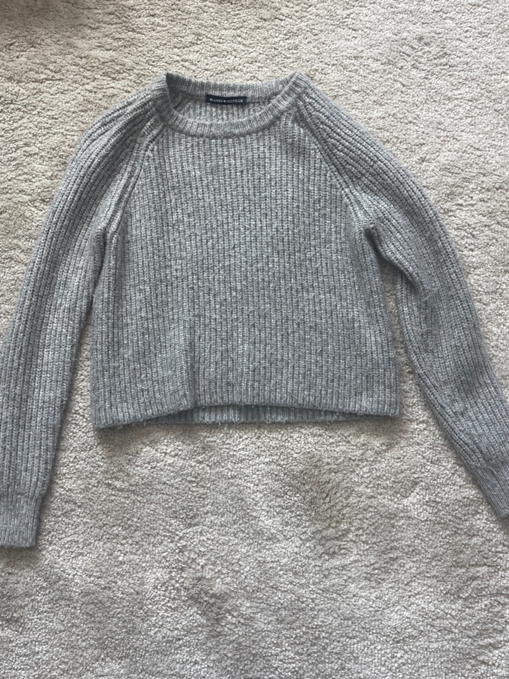 Brandy Melville Light Gray Ribbed Crewneck Sweater
